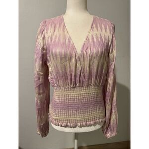 Cecilia 1626 Whitney Wrap top long sleeve smocked body M